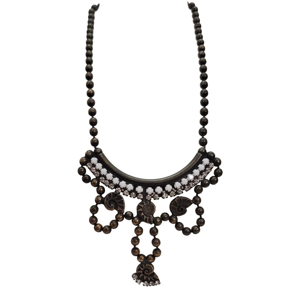 Anna Bijoux Ball Chain Milk Glass Clear Rhinestone Festoon Snail Necklace, E491